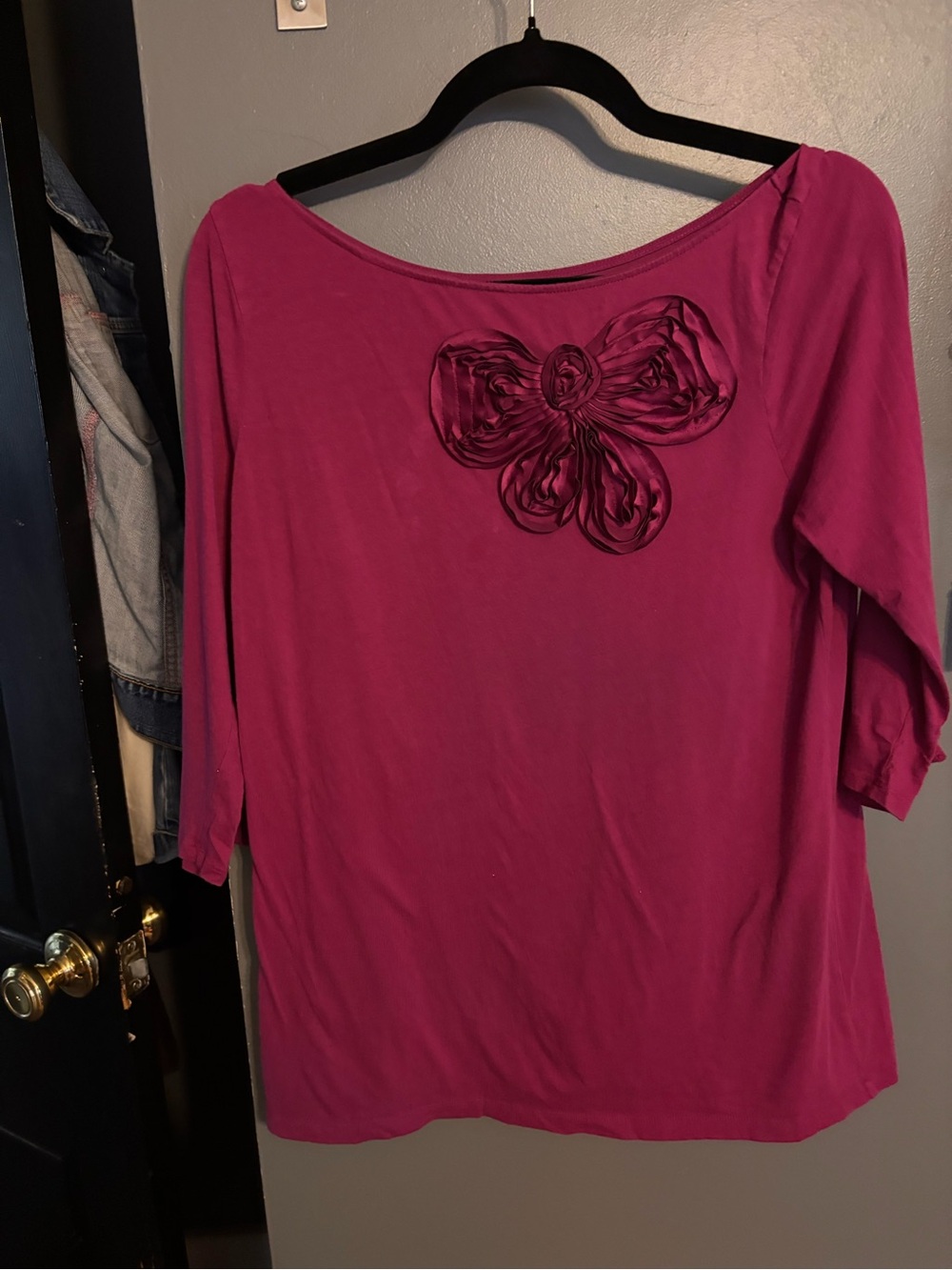 LOFT Fuchsia Long Sleeve Top with Rosette Appliqué